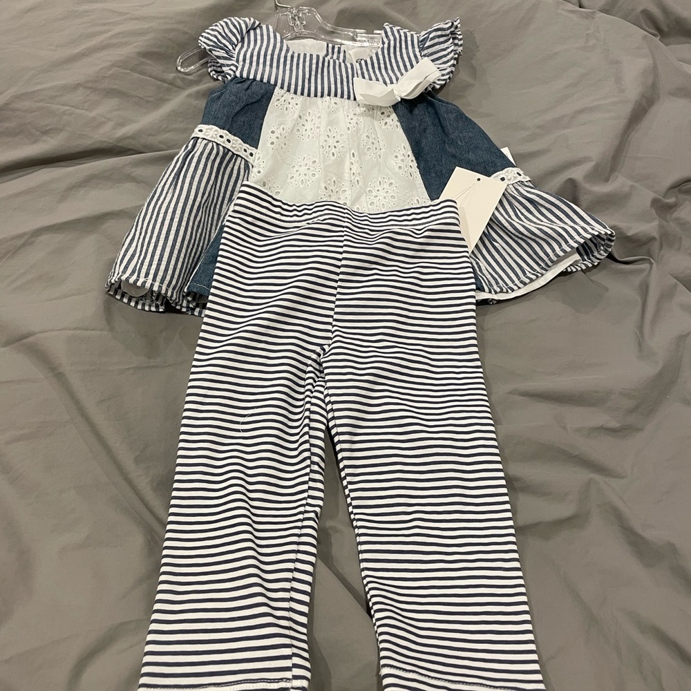 Rare Editions Blue and White Striped Baby Set